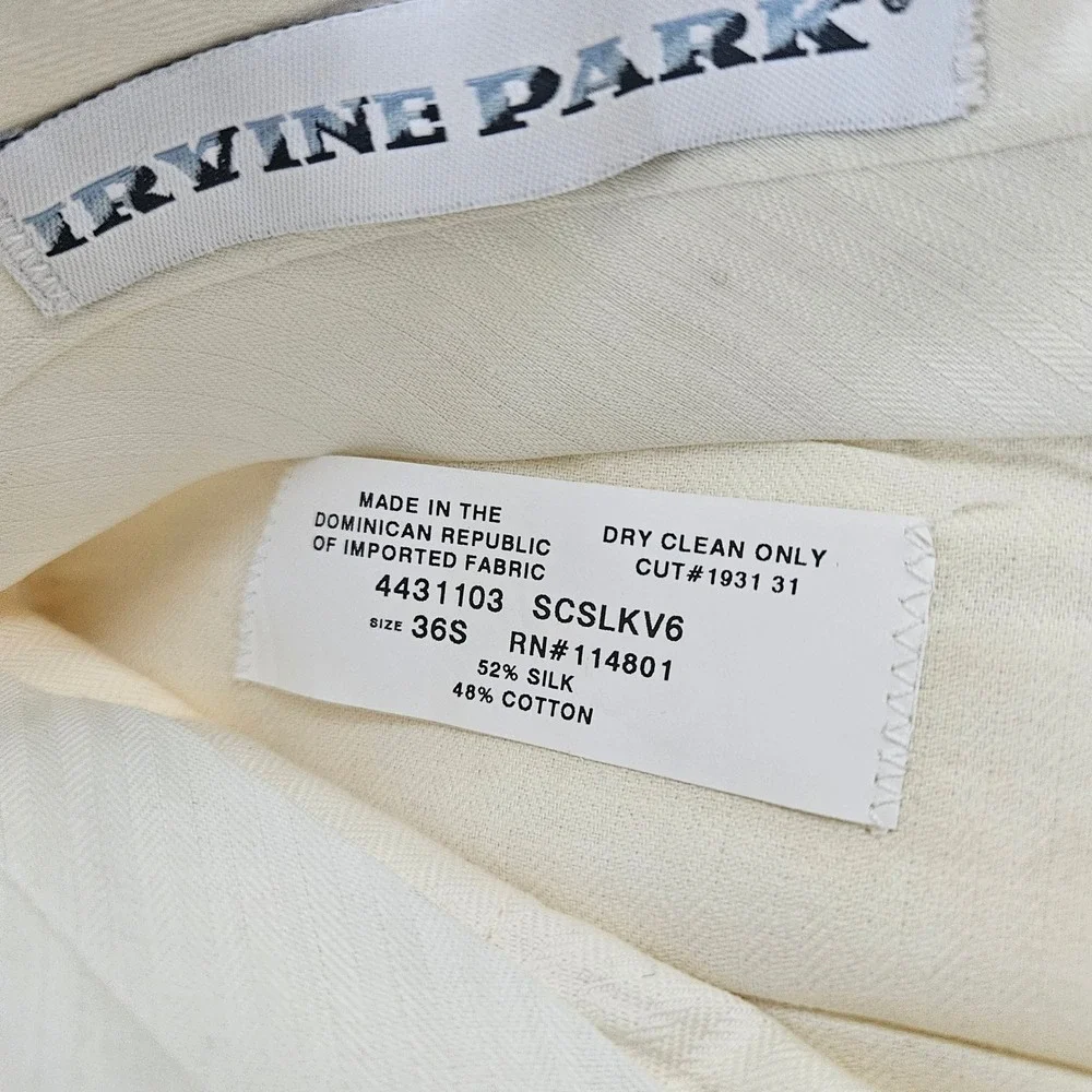 Irvine Park Mens 36S Cream Silk Cotton Blend Dress Pants Flat Front SCSLKV6 NWT